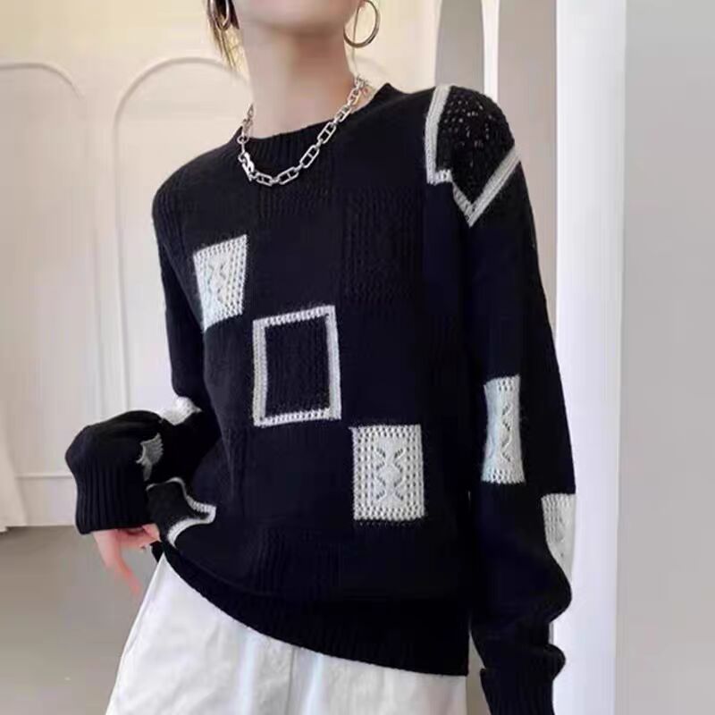 黑白几何图案针织上衣,展示图2