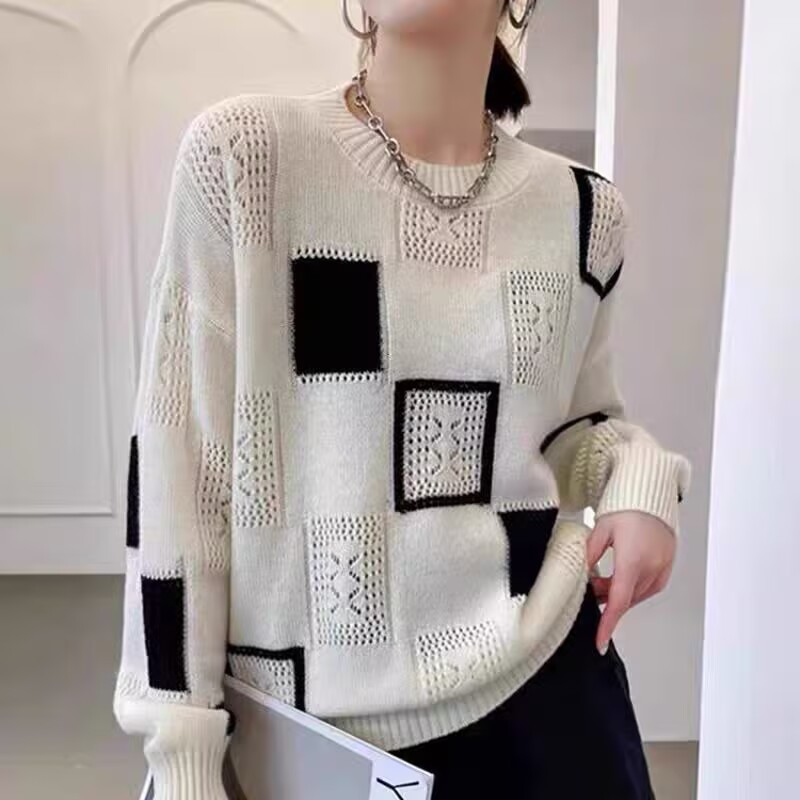 黑白几何图案针织上衣,展示图9